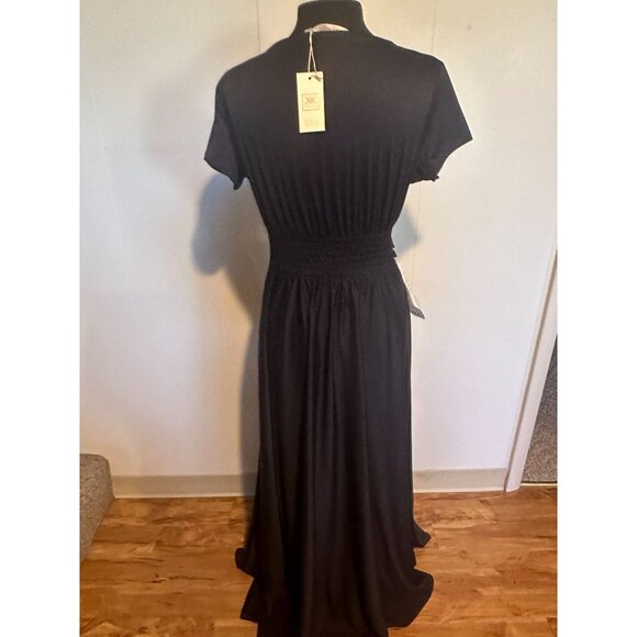 KOHKOH Cap Sleeve V-Neck Flowy Cocktail Party Gown Formal Attire Dress Navy Blue - Picture 3 of 9